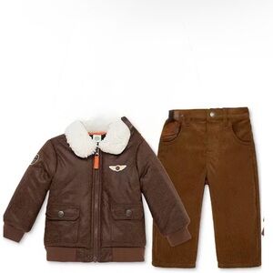 Little Me Brown Jacket and Pants Set